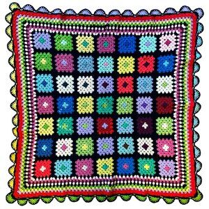 Vintage Granny Square Afghan Crochet Roseanne Handmade Throw Lap Blanket 4ftx4ft
